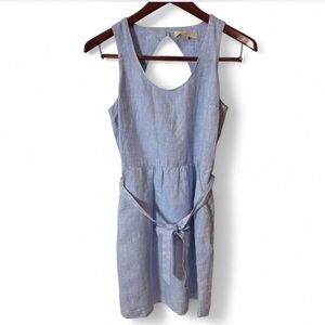 LOFT Light Blue Backless Linen Dress with Tie Waist
